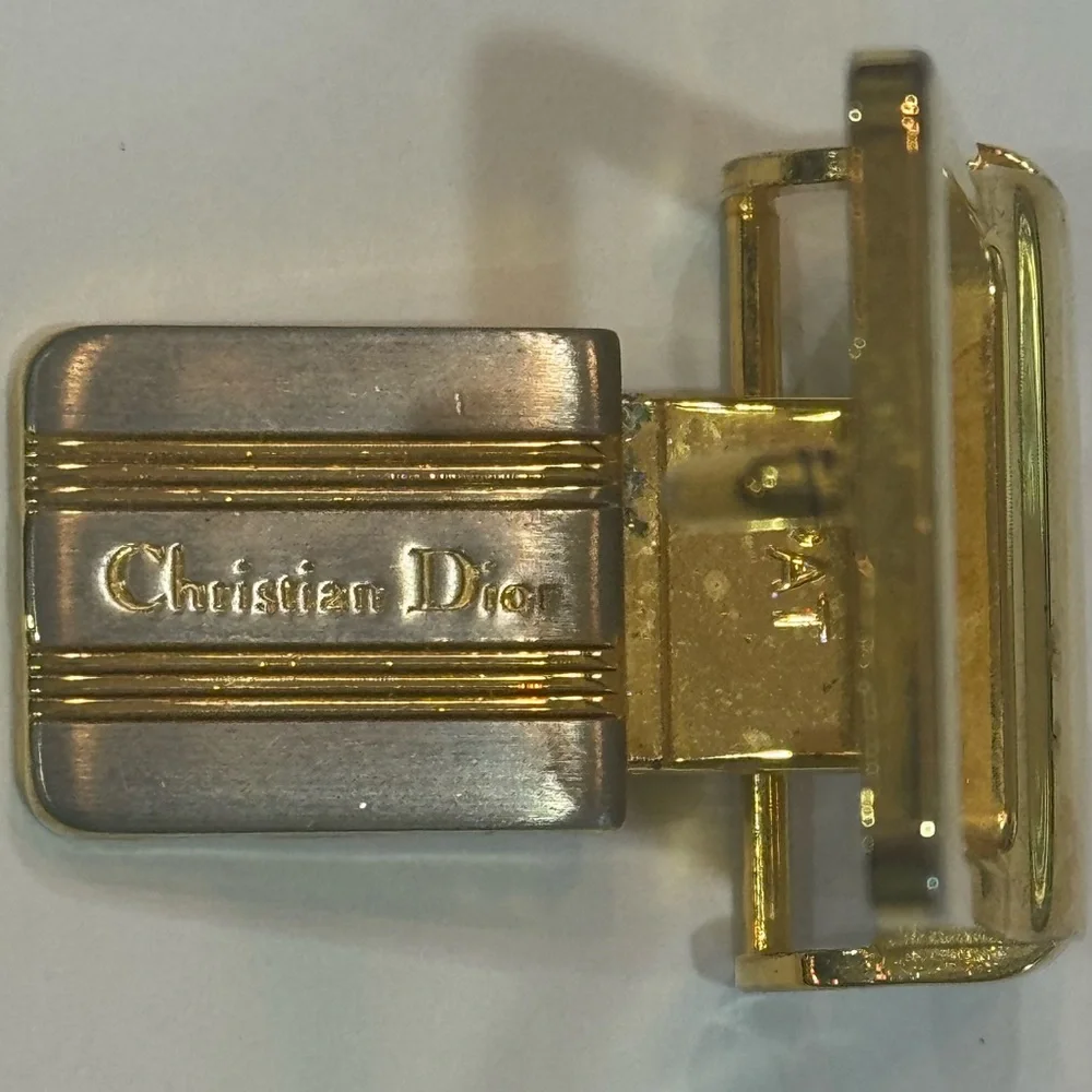 CHRISTIAN‎ DIOR Vintage Gold Toned  Silver 1.75 inch Belt Buckle